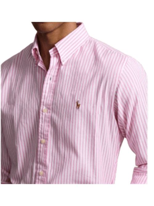 Camicia da uomo in cotone oxford righe bianco/rosa POLO RALPH LAUREN | 710886462005